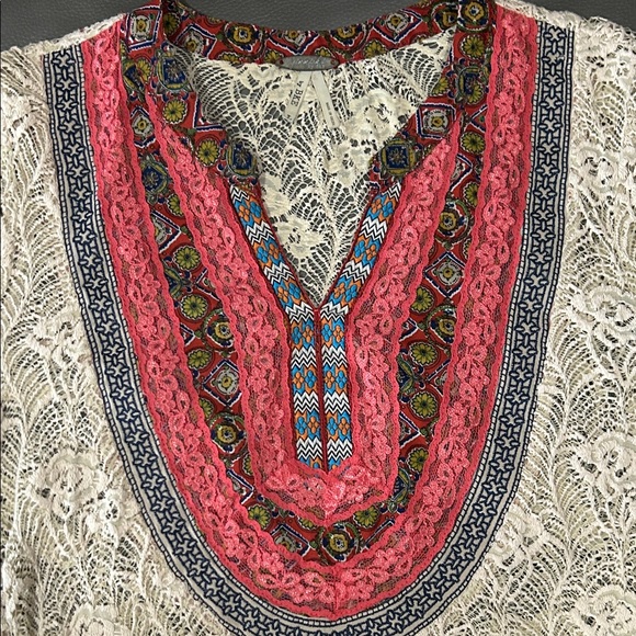 Buckle Bohemian Lace Tunic Top - Cream and Pink, size L - Picture 3 of 5
